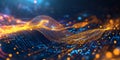 A mesmerizing abstract background featuring glowing, rhythmic waves of pulsating neon energy,