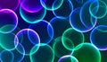 A mesmerizing abstract background illustration featuring a vibrant array of overlapping translucent neon glowing bubbles creating Royalty Free Stock Photo