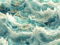 Dynamic abstract fluid art background featuring swirling teal and white waves with luxurious gold accents Royalty Free Stock Photo