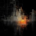 Mesmerizing abstract cityscape at night, where 3D cubes form a futuristic waterfront skyline.