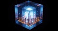 Abstract glowing cube structure with blue and white light illuminating its core Royalty Free Stock Photo