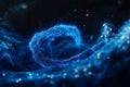 A mesmerizing abstract digital artwork featuring glowing blue particles forming a dynamic circular wave. AI GENERATRED