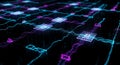 Futuristic grid of neon data streams and nodes Royalty Free Stock Photo
