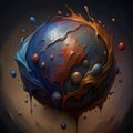 A mesmerizing abstract painting with swirling blue and orange hues creating a dynamic and captivating visual experience