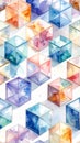Abstract Watercolor Cubes Pattern with Vibrant Colors and Geometric Shapes Royalty Free Stock Photo