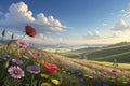 Vibrant Pixar-Style 3D Animated Field of Colorful Flowers
