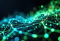 Abstract digital wave with glowing green and blue lights in a network design Royalty Free Stock Photo