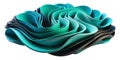 A mesmerizing abstract sculpture with flowing teal and black ribbons creating a dynamic and elegant visual composition