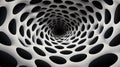 A black and white tunnel with holes