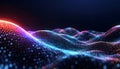 Abstract glowing digital wave of particles in neon blue and red light Royalty Free Stock Photo