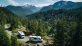 Mesmerizing aerial shot of a van in motion, captured from above by a skillful drone photographer. Royalty Free Stock Photo