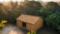 A mesmerizing aerial view of a bamboo storage barn in a lush forest. Royalty Free Stock Photo