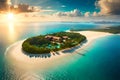 A mesmerizing aerial vista presenting the idyllic tranquility of a secluded tropical haven with lush greenery with Generative AI Royalty Free Stock Photo