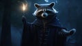 Enchanting Nocturnal Wizardry: Whimsical Raccoon Bedazzles the Night