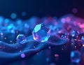 Illuminated crystals resting on a shimmering surface with bokeh lights in the background scene Royalty Free Stock Photo