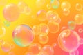 A mesmerizing array of multicolored bubbles overlapping on a vivid orange and yellow gradient Ai ganerated