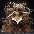 Mesmerizing art piece depicting a book sculptor weaving delicate threads from an open book