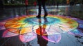 Mesmerizing Ballet of Raindrops on Colorful Pavement Patterns