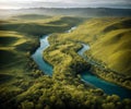 Mesmerizing Birdview of Fantastical landscape with lakes Ai image