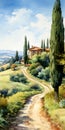 Detailed Watercolor Illustrations Of Green And Grey Scenery Inspired By Guido Borelli Da Caluso