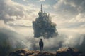 Mesmerizing Cinematic 3D Render of Man Gazing at Kingdom in the Clouds