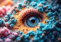 A mesmerizing close-up of an eye surrounded by colorful, textured elements Royalty Free Stock Photo