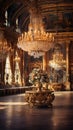 Opulent Golden Chandelier in Luxurious Ballroom
