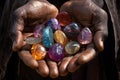 A mesmerizing collection of shimmering gemstones rests in hands