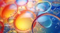 Mesmerizing colorful oil stains and vibrant bubbles as dynamic abstract background, close up view