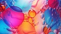 Mesmerizing colorful oil stains and vibrant bubbles as dynamic abstract background, close up view