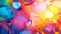 Mesmerizing colorful oil stains and vibrant bubbles as dynamic abstract background, close up view