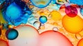 Mesmerizing colorful oil stains and vibrant bubbles as dynamic abstract background, top view