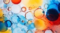 Mesmerizing colorful oil stains and vibrant bubbles as dynamic abstract background, top view