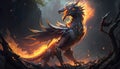 A mesmerizing creature of fire myth and legend alight Fantasy art. AI generation