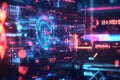 A mesmerizing cybernetic interface displaying AI-generated holographic security algorithms,