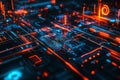 A mesmerizing cybernetic interface displaying AI-generated holographic security algorithms,