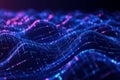 A mesmerizing 3D abstract background displaying a glowing wave of interconnected data streams,