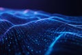 A mesmerizing 3D abstract background displaying a glowing wave of interconnected data streams,