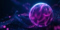A mesmerizing 3D abstract background showcasing a glowing sphere of pulsating neon frequencies,