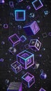 Futuristic Neon Cubes and Spheres in Abstract 3D Space Royalty Free Stock Photo