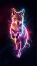 A mesmerizing 3D holographic design featuring a dingo illuminated by a dazzling array of neon colors
