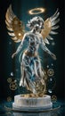 A mesmerizing 3D render of a divine metal sculpture of an angel