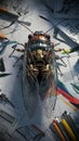 A mesmerizing 3D render of a futuristic, mechanical cicada Royalty Free Stock Photo