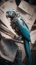A futuristic, mechanical parrot crafted from metallic components, cogs, and gears Royalty Free Stock Photo