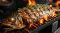 The mesmerizing dance of flames as a whole fish is expertly grilled and basted with a tangy glaze. This Vietnamesestyle