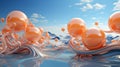 Orange spheres and swirls in water background