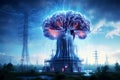 Artificial Intelligence Powerhouse: Futuristic Brain Tower Royalty Free Stock Photo
