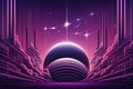 mesmerizing depiction of digital data streams in shades of purple and pink with a cosmic background