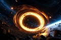 A mesmerizing depiction of a fiery space vortex against the cosmos, showcasing cosmic phenomena and interstellar energy