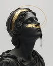 Mesmerizing depiction of a god statue with a gold halo divine glitch allure of glitch aesthetics, blending the sacred